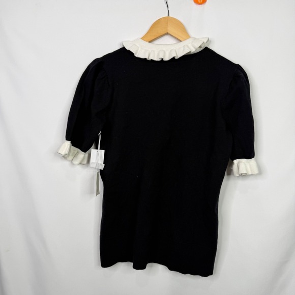 CeCe Short Sleeve Contrast Collar Polo Sweater Womens Size Medium Black NWT - Picture 5 of 7